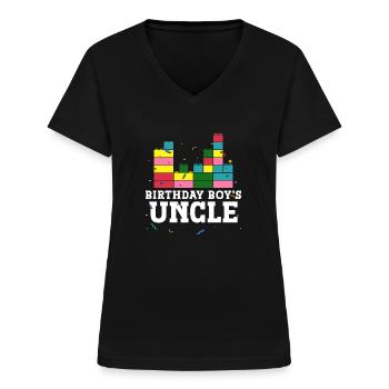 Onkel til fødselsdagsdrengens byggeklodser - T-shirt med V-hals til damer - sort - Foran - Lela (165cm)