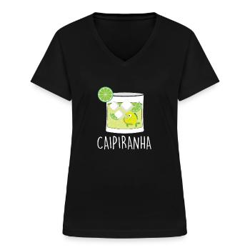 Caipirinha Cocktail Piranha Caipirinha - Frauen-T-Shirt mit V-Ausschnitt - Schwarz - Vorne - Lela (165cm)
