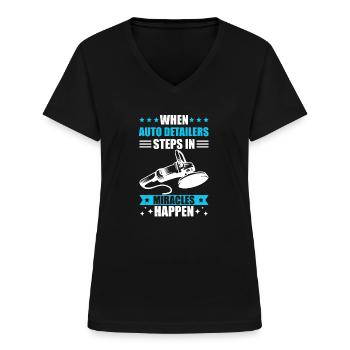 Auto säubern wunder passieren auto aufbereiter - Frauen-T-Shirt mit V-Ausschnitt - Schwarz - Vorne - Lela (165cm)