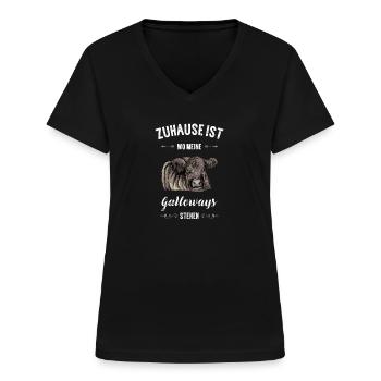 Galloway Rind I Schottland Rinderzucht Geschenk - Frauen-T-Shirt mit V-Ausschnitt - Schwarz - Vorne - Lela (165cm)
