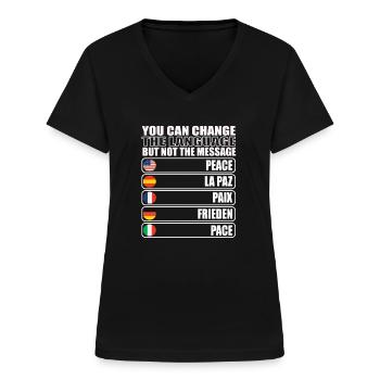 La paix dans le monde - T-shirt col V Femme - noir - Devant - Lela (165cm)