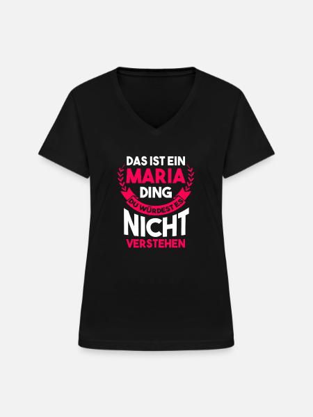 Maria - Frauen-T-Shirt mit V-Ausschnitt - Schwarz