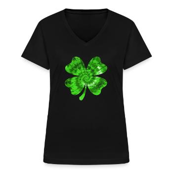 St Patrick's Day Tie Dye Shamrock Lucky Vintage - T-shirt col V Femme - noir - Devant - Lela (165cm)