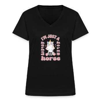 Je ne suis qu’une licorne cornue - T-shirt col V Femme - noir - Devant - Lela (165cm)
