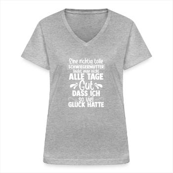 Schwiegermutter Mama Heldin Ehefrau Spruch Mutter - Frauen-T-Shirt mit V-Ausschnitt - Grau meliert - Vorne - Lela (165cm)