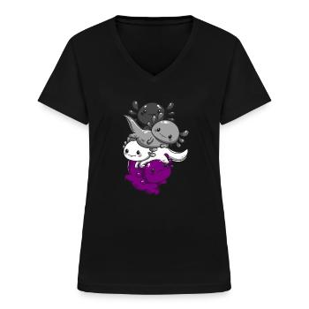 Subtil Asexual Kawaii Axolotl Pride Flag - T-shirt col V Femme - noir - Devant - Lela (165cm)