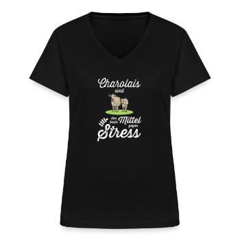 Charolais Rind I Frankreich Rinderzucht für - Frauen-T-Shirt mit V-Ausschnitt - Schwarz - Vorne - Lela (165cm)