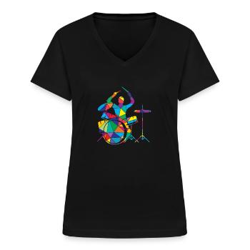 Batterie Polygon Batteur - T-shirt col V Femme - noir - Devant - Lela (165cm)