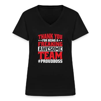 Merci d’être une équipe géniale 5 - T-shirt col V Femme - noir - Devant - Lela (165cm)