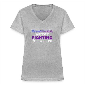 Un guerrier atteint de polyarthrite rhumatoïde se bat pour - T-shirt col V Femme - gris chiné - Devant - Lela (165cm)