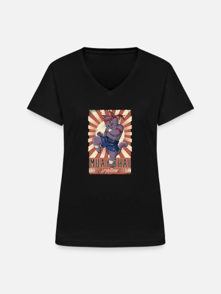 Muay Thai - Frauen-T-Shirt mit V-Ausschnitt - Schwarz