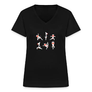 Yoga Kuh - Frauen-T-Shirt mit V-Ausschnitt - Schwarz - Vorne - Lela (165cm)