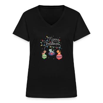 Merry Christmas Cat - Frauen-T-Shirt mit V-Ausschnitt - Schwarz - Vorne - Lela (165cm)