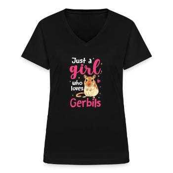 Rennmaus - Frauen-T-Shirt mit V-Ausschnitt - Schwarz - Vorne - Lela (165cm)