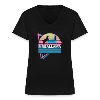 Flipper Llama Pinball Machine Rétro - T-shirt col V Femme - noir - Devant - Lela (165cm)