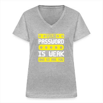 Cybersécurité, Piratage, Informatique - T-shirt col V Femme - gris chiné - Devant - Lela (165cm)