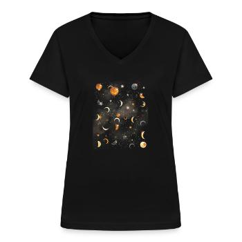 Celestial Aesthetics Moon Star Pattern - Women's V-neck T-shirt - black - Front - Lela (165cm)