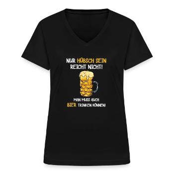 Bier Biertrinker Saufen Spruch Malle Party - Frauen-T-Shirt mit V-Ausschnitt - Schwarz - Vorne - Lela (165cm)