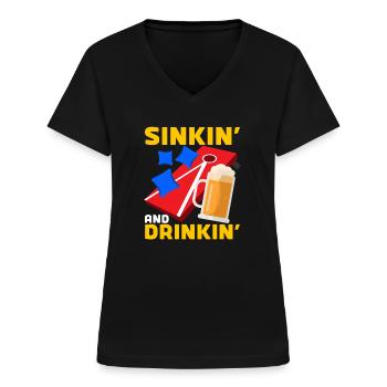 Trou de maïs Cornhole - T-shirt col V Femme - noir - Devant - Lela (165cm)