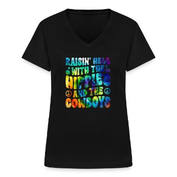 Tie dyeing peace - Women's V-neck T-shirt - black - Front - Lela (165cm)
