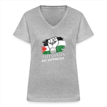 Not Palestinian But Supportive Palestine Flag - Women's V-neck T-shirt - sports grey - Front - Lela (165cm)