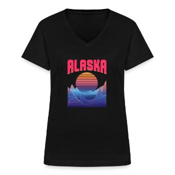 Alaska - T-shirt col V Femme - noir - Devant - Lela (165cm)