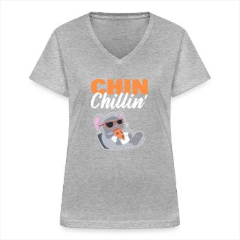 Gardien du zoo de Chin-Chillin - T-shirt col V Femme - gris chiné - Devant - Lela (165cm)