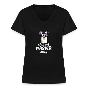 Call me Master 2024 Alpaka - Frauen-T-Shirt mit V-Ausschnitt - Schwarz - Vorne - Lela (165cm)