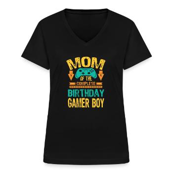Mom Of the Birthday Boy Gaming Family Party - Frauen-T-Shirt mit V-Ausschnitt - Schwarz - Vorne - Lela (165cm)