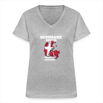 Denmark Bound Country Travel Dane Flag Vacation - Frauen-T-Shirt mit V-Ausschnitt - Grau meliert - Vorne - Lela (165cm)