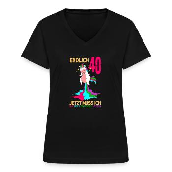 endlich 40 erwachsen Einhorn 40. Geburtstag - Frauen-T-Shirt mit V-Ausschnitt - Schwarz - Vorne - Lela (165cm)