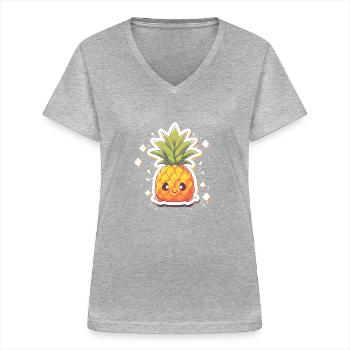 ananas plante fruit décoration ananas - T-shirt col V Femme - gris chiné - Devant - Lela (165cm)
