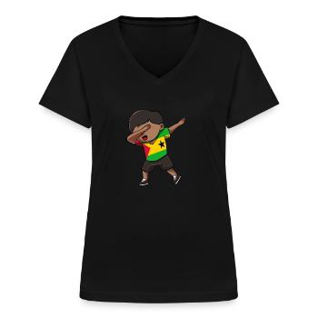 São Tomé - T-shirt col V Femme - noir - Devant - Lela (165cm)