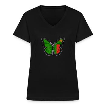 Sambia - Frauen-T-Shirt mit V-Ausschnitt - Schwarz - Vorne - Lela (165cm)