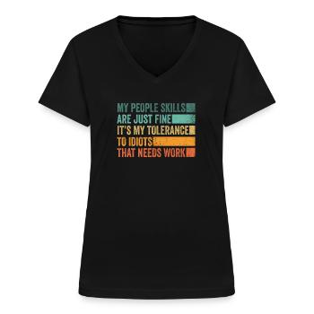 Mes compétences relationnelles sont très bien - T-shirt col V Femme - noir - Devant - Lela (165cm)