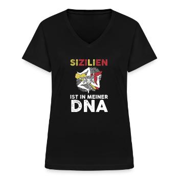 Sicile Sicilienne Sicile - T-shirt col V Femme - noir - Devant - Lela (165cm)