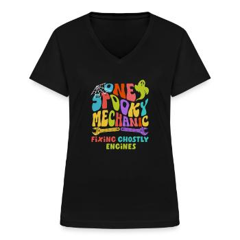 Un mécanicien effrayant Retro Groovy Halloween Costume - T-shirt col V Femme - noir - Devant - Lela (165cm)
