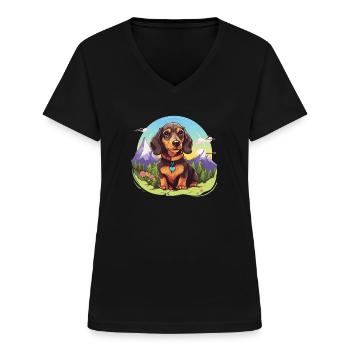 Alpenländische Dachsbracke - Frauen-T-Shirt mit V-Ausschnitt - Schwarz - Vorne - Lela (165cm)
