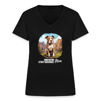 Hond American Staffordshire - Vrouwen T-shirt met V-hals - zwart - Voor - Lela (165cm)