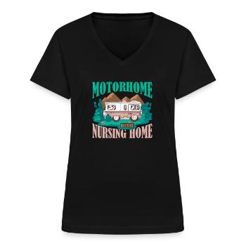 Camping-car avant maison de retraite 3 - T-shirt col V Femme - noir - Devant - Lela (165cm)