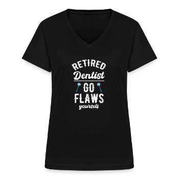 Zahnarzt Im Ruhestand Zahnseide Selber Machen - Frauen-T-Shirt mit V-Ausschnitt - Schwarz - Vorne - Lela (165cm)