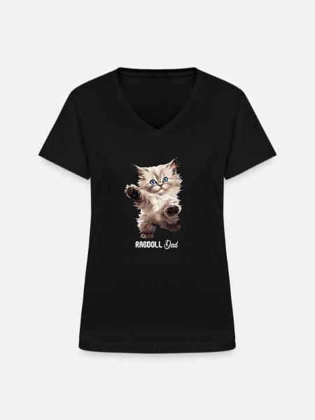 Ragdoll - Frauen-T-Shirt mit V-Ausschnitt - Schwarz