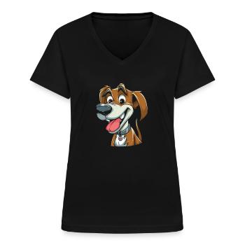 Dog Four-legged Friend Cute - Women's V-neck T-shirt - black - Front - Lela (165cm)