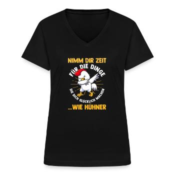 Huhn Hühnerstall Bauernhof Bauer Landwirt Hühner - Frauen-T-Shirt mit V-Ausschnitt - Schwarz - Vorne - Lela (165cm)