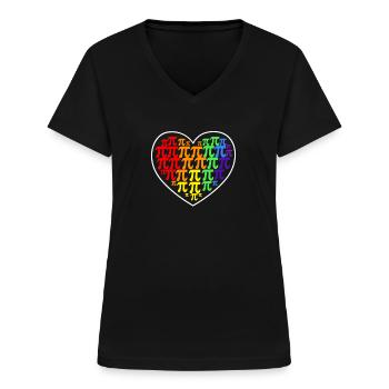 Pi Day Rainbow Heart Math LGBT Gay - Women's V-neck T-shirt - black - Front - Lela (165cm)