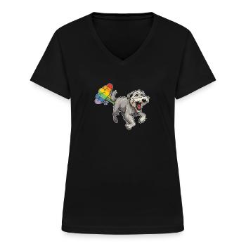 Irischer Wolfshund Regenbogen Regenbogenfurz - Frauen-T-Shirt mit V-Ausschnitt - Schwarz - Vorne - Lela (165cm)