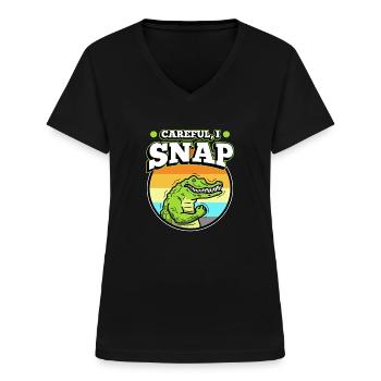 Careful i snap alligator - Frauen-T-Shirt mit V-Ausschnitt - Schwarz - Vorne - Lela (165cm)