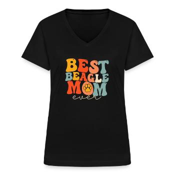 Groovy Dog Beagle-Liebhaber - Frauen-T-Shirt mit V-Ausschnitt - Schwarz - Vorne - Lela (165cm)