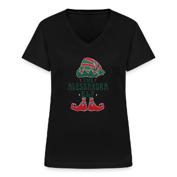 Alessandra Elf nom personnalisé Noël famille - T-shirt col V Femme - noir - Devant - Lela (165cm)