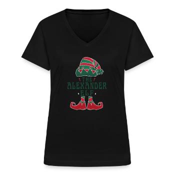 Alexander Elf Personalized Name Christmas Family - Women's V-neck T-shirt - black - Front - Lela (165cm)